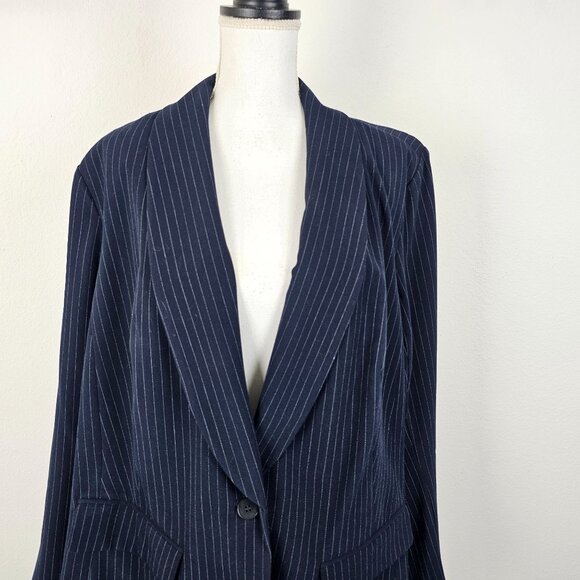 Lane Bryant Womens Jacket Blue White Pin Stripe Single Breasted Size 26 - Picture 4 of 16